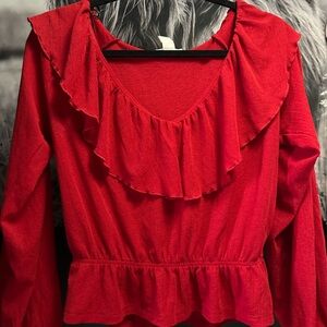 H&M Red Ruffle Peplum Blouse